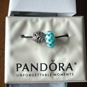 Pandora 2 bead set. Murano glass limited edition 925 and flower basket bead 925